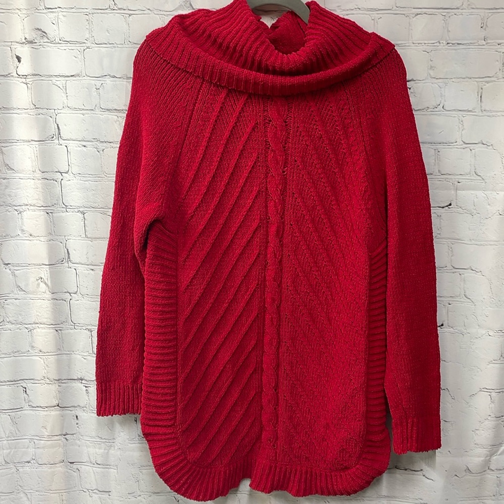 Intro ❤️ cable knit cowl neck red 1x sweater